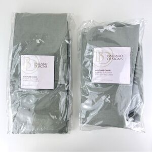 2 Lot Ballard Designs COUTURE Chair Slipcover Linen Pleated Ruffle Green New